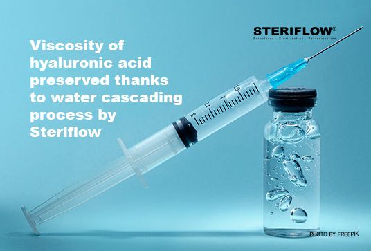 Viscosity of hyaluronic acid preserved thanks to water cascading process by Steriflow